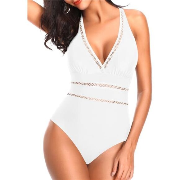 Sexy Halter Mesh One Piece Swimsuit V Neck Tummy Control Monokini Bathing Suit Sexy Halter Mesh One Piece Swimsuit V Neck Tummy Control Monokini Bathing Suit